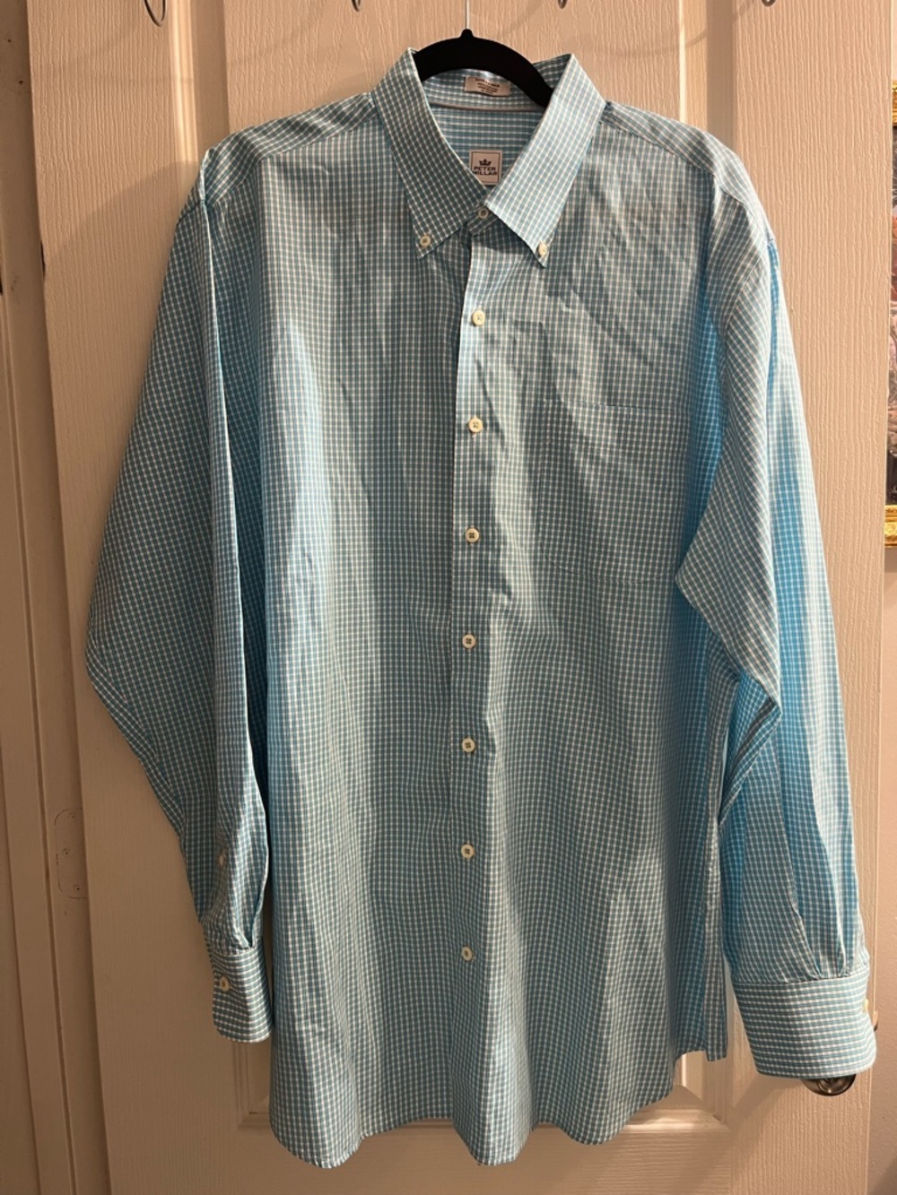 Peter Millar Light Blue Gingham Button-Down Shirt Size XL